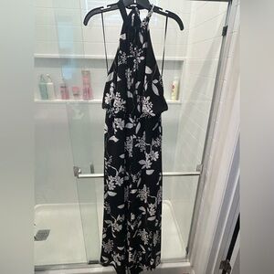 Black and White Floral Halter Jumpsuit